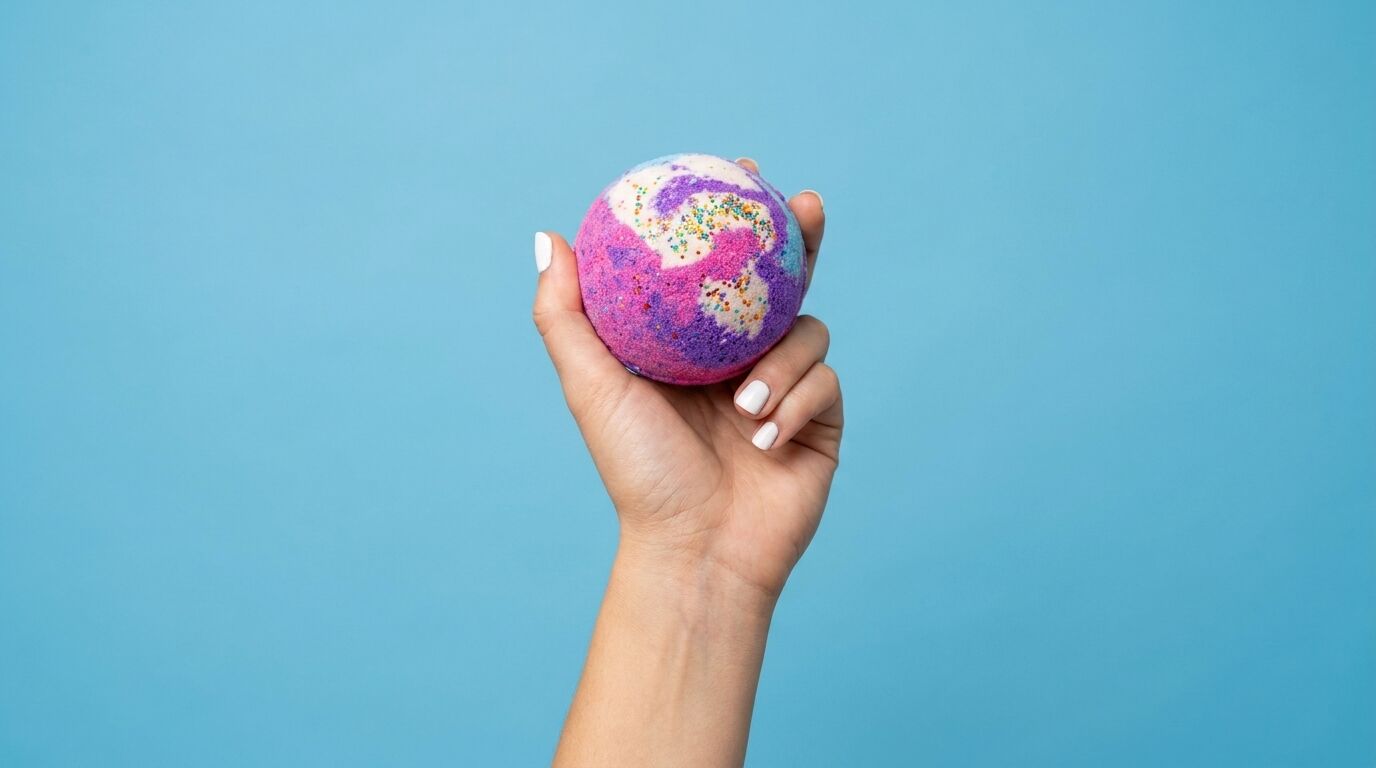 Hand holding a bath bomb